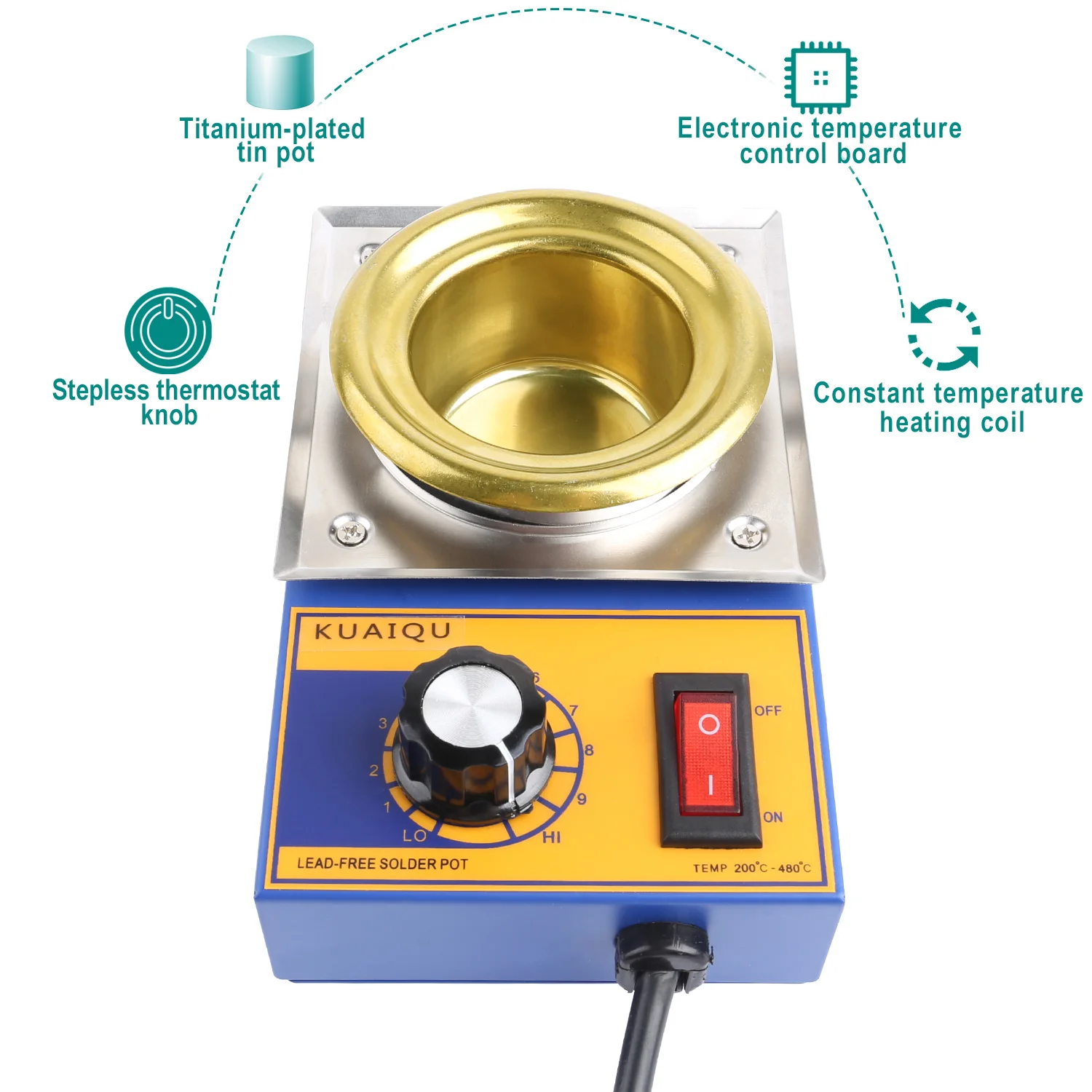 electric soldering irons KUAIQU 220V 300W Solder Pot Tin Melting Furnace Adjustable Thermoregulation Soldering Desoldering Bath 200℃-480 ℃ 37/50/80/100mm gas welding equipment