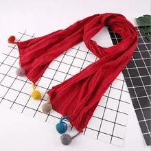 Новинка года, зимний теплый хлопковый шарф для мальчиков и девочек, модный однотонный Детский шарф с 6 маленькими разноцветными шариками, высокое качество