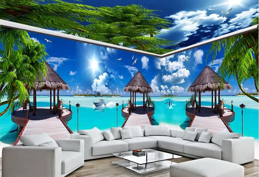 Custom landscape wallpaper 3d stereoscopic beach Living room bedroom background wall painting New decoration papel de pared |