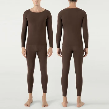 

Winter Men Suit Casual O Neck Long Sleeved Warm Top Elastic Waist Tights Fashion Solid Color Soft Men Underwear Suit