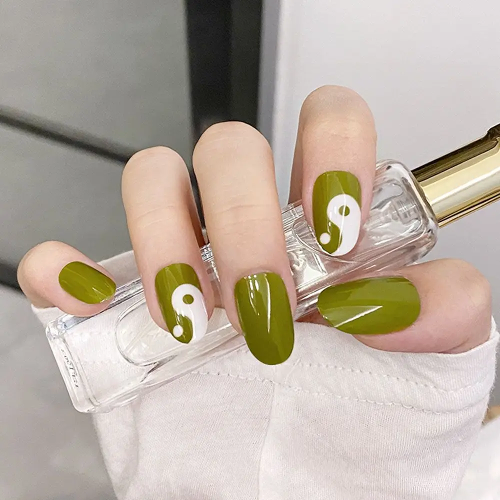 Detachable Press On Nails Taiji Almond False 24pcs/Box Fake Full Cover Nail Tips 2021 New Ballerina French | Красота и здоровье