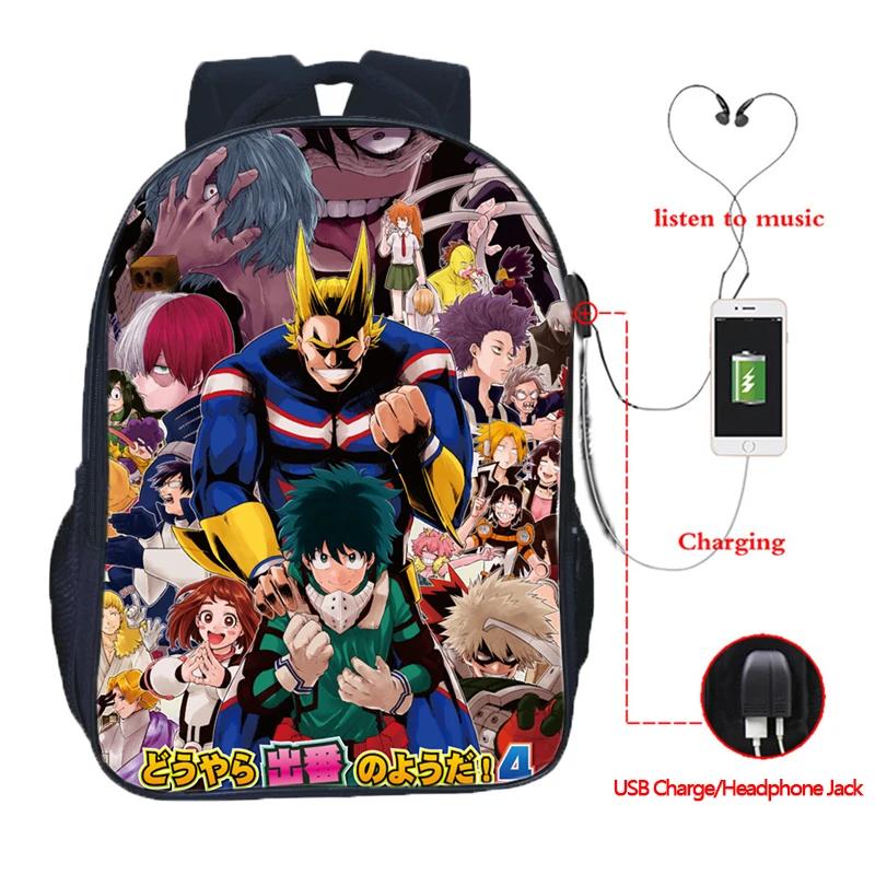 Рюкзак Boku No Hero Academy с usb-зарядкой, рюкзак с двойным карманом, школьный рюкзак Mochila для мужчин и женщин, повседневный рюкзак для девочек и мальчиков
