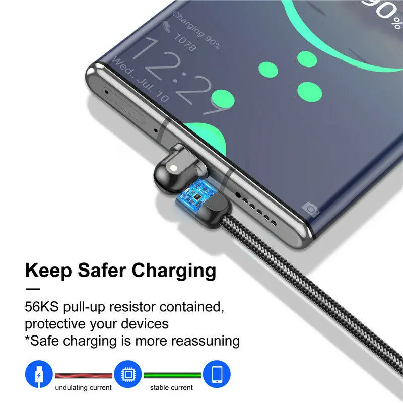 USLION 180 градусов вращения 3A быстрое зарядное устройство кабель Micro USB QC3.0 изменение