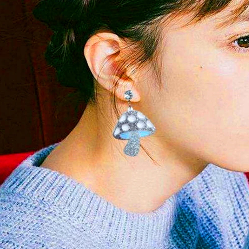 KUGUYS Fashion Jewelry Glitter Mushroom Drop Earrings for Women Acrylic Trendy Accessories Gift