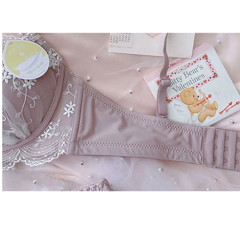 Summer thin cute underwear set pure desire girl fairy soft steel ring transparent perspective petal princess chiffon bra set