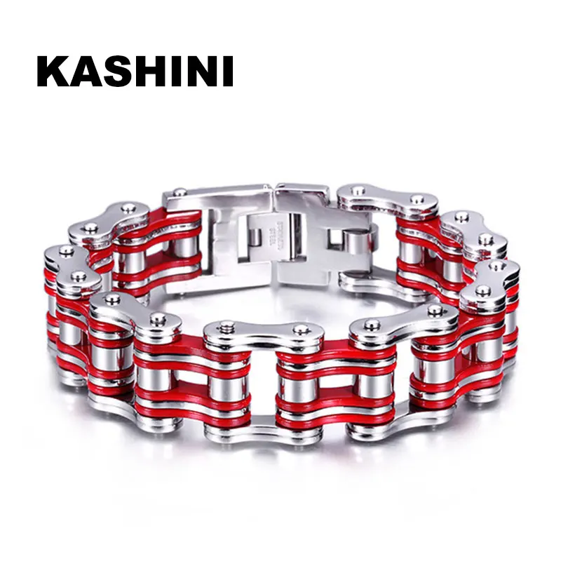 Punk Motorcycle Chain Bracelet Men's Bike Red Stainless Steel Retro Wholesale | Украшения и аксессуары