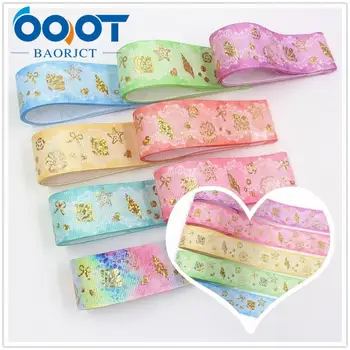 

OOOT BAORJCT I-19826-2000,10yards 25mm Laser silver seabed Cartoon printed grosgrain ribbon DIY wedding gift packaging material
