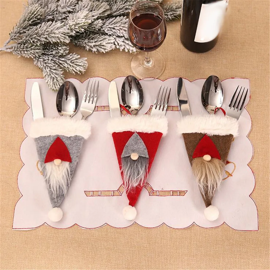 

Hot Sale 2019 1PC Christmas Decorative tableware Knife Fork Set Lovely Christmas Hat Storage Tool enfeites de natal Gift