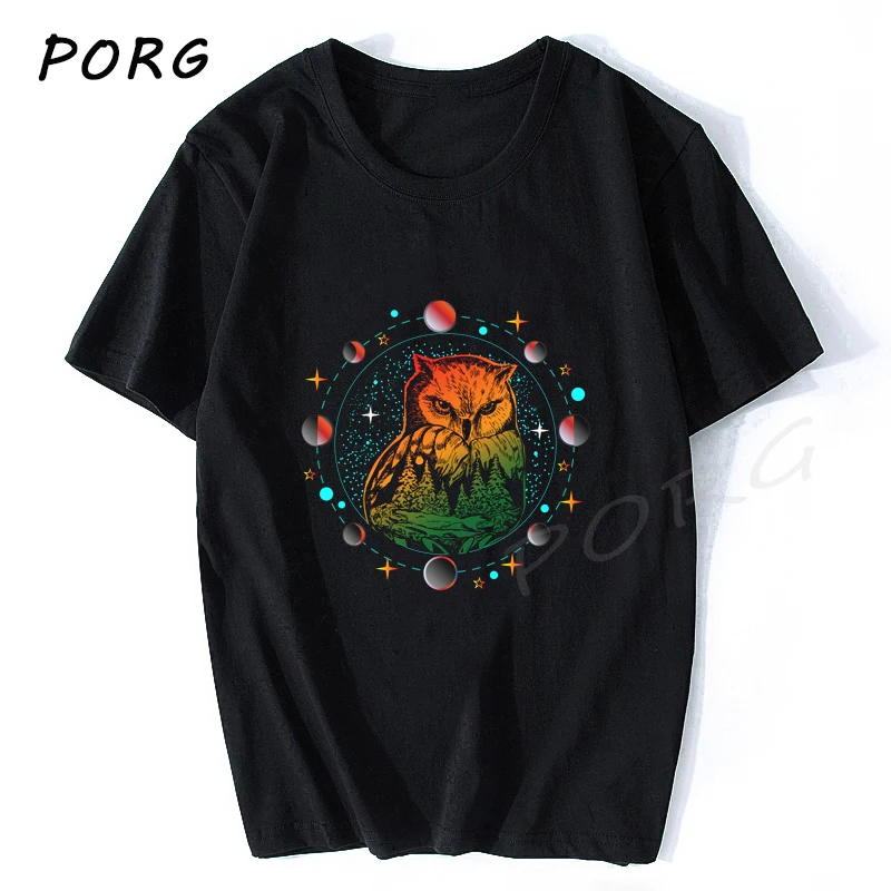 

Moon Phases Owl In The Night T Shirt Vintage Hipster Fashion Men T-Shirt Harajuku Streetwear Punk Aesthetic Clothes Men Tshirt