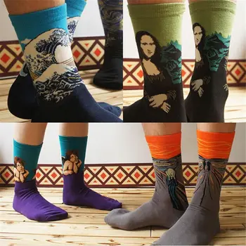 

Socks Men Cotton Retro Oil Painting Art Socks Modern Van Gogh Printing Socks Men High Tube Soft Warm Hosiery