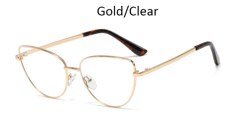 Новая мода кошачий глаз женские стеклянные es оптические металлические прозрачные линзы глаз стеклянная оправа для женщин прозрачные глаза стекло es компьютер - Цвет оправы: Gold Clear