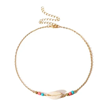 

Fashion Ethnic Handmade Gold Chain Shell Pendant Necklaces Beads Choker Pendants Necklaces For Women