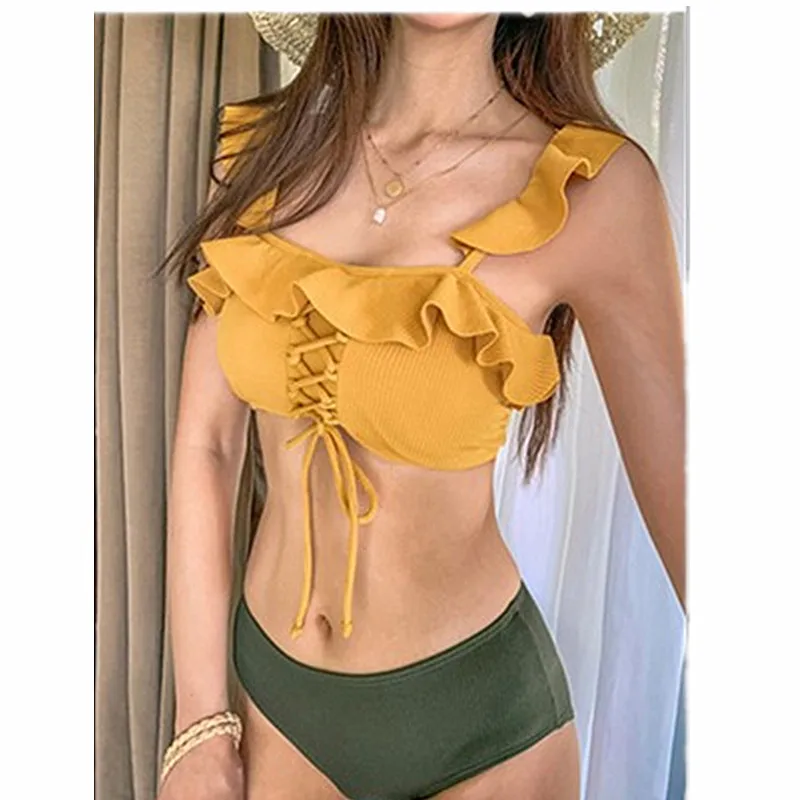 

Photo Shoot Detailed Graph South Korea 2020 New Style Two-piece Swimsuits Women's with Drawstring Cute Hot Springs GIRL'S Studen