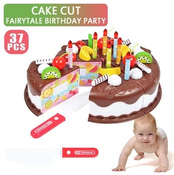

37pcs DIY Imitation Fruit Birthday Cake Kitchen Food Play House For Kids Birthday Cake Toy Cut Fruit Cake birthday toys