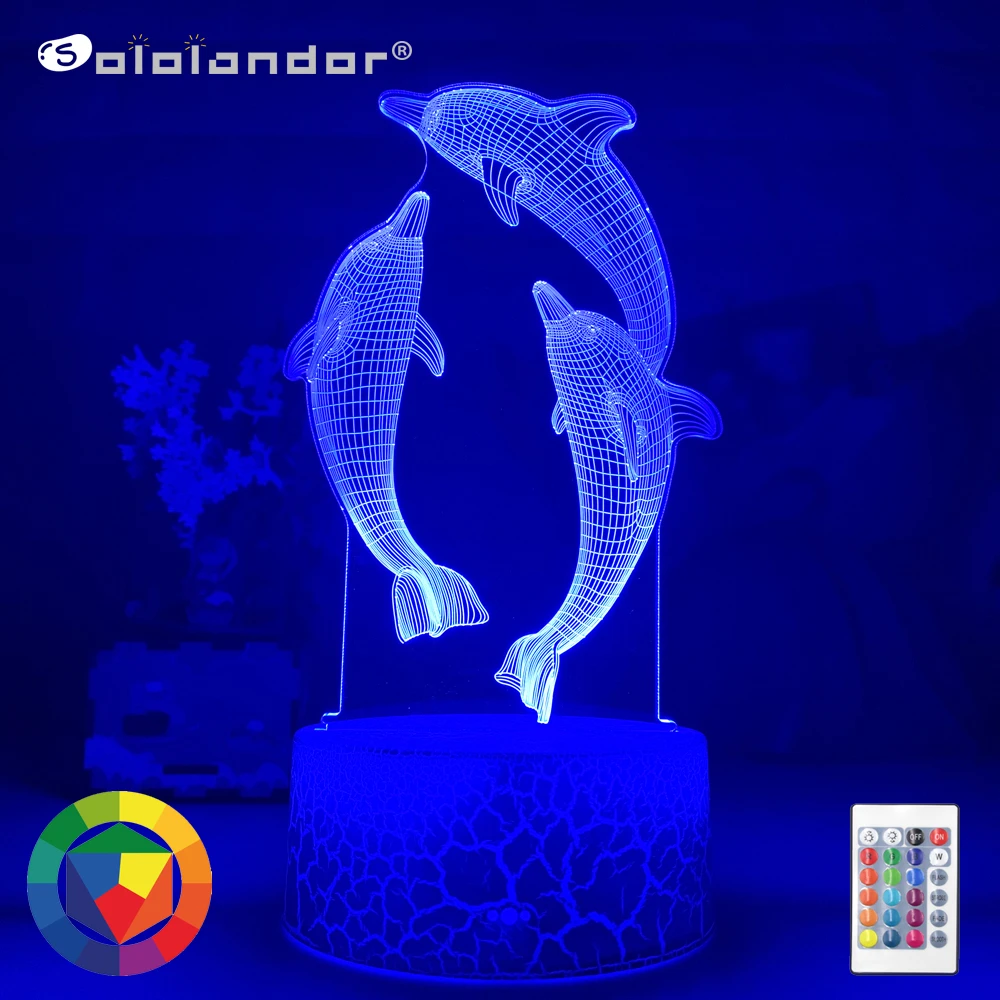 Remote / Touch Control 3D LED Night Light LED Table Desk Lamp Dolphin LED Night Lights Color Change 3D LED Light for Kids Gifts childrens night lights