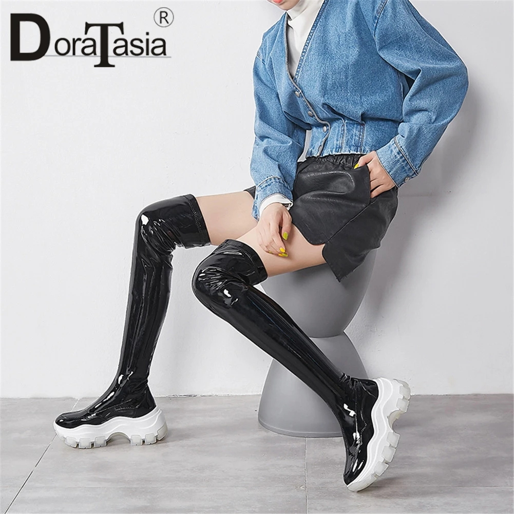 DORATASIA новые модные сапоги выше колена Брендовые женские до бедра из натуральной