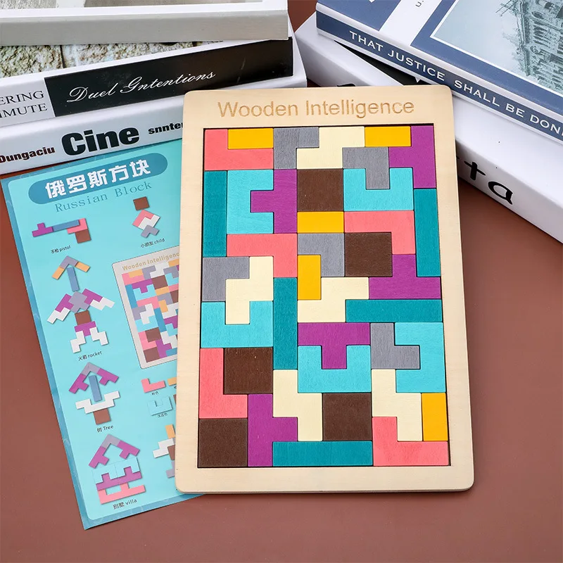 Tangram красочные деревянные паззлы для мозга игрушки тетрис игра Дошкольное