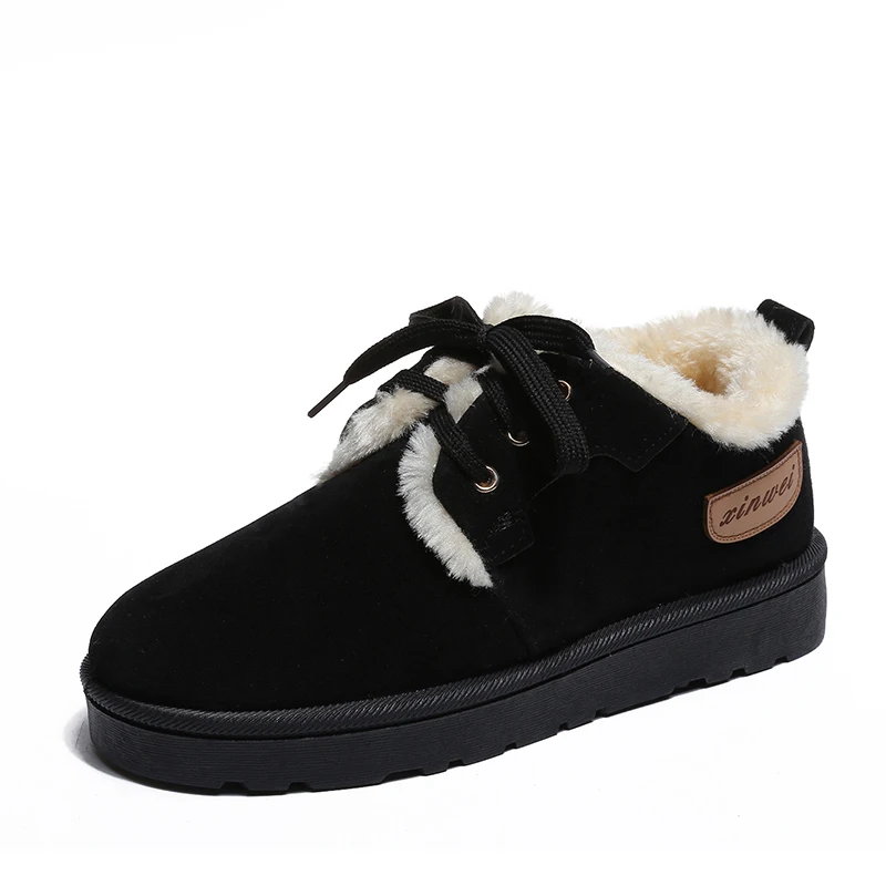 Winter New Female Snow Boots Non-slip Student Plus Velvet Warm Cotton Shoes Flat Lace Women's Boots Size 35-40