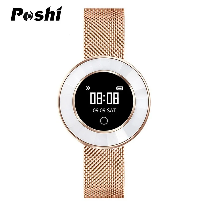 Gold OLED экран керамические Bluetooth Смарт часы для женщин сердечного ритма кровяное давление Браслет Водонепроницаемый женский спорт для Apple Iphone - Цвет: Gold