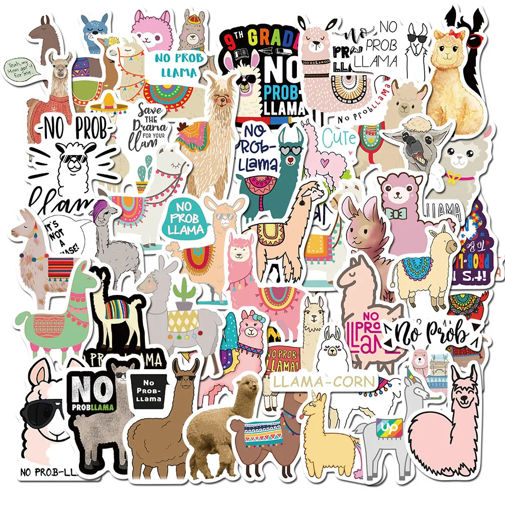 

50 PCS Llama Alpaca Cute Sticker Kawaii Cartoon Camel Sheep Animal Stickers for Kids Reward Stickers Scrapbooking Bike Car Decal