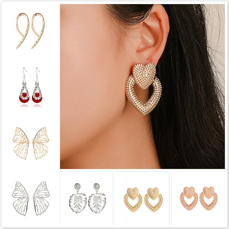 

2019 New Fashion Geometry Hoop Earrings for Women Geometric Statement Earring Metal Earing Hanging Fashion Jewelry Trend
