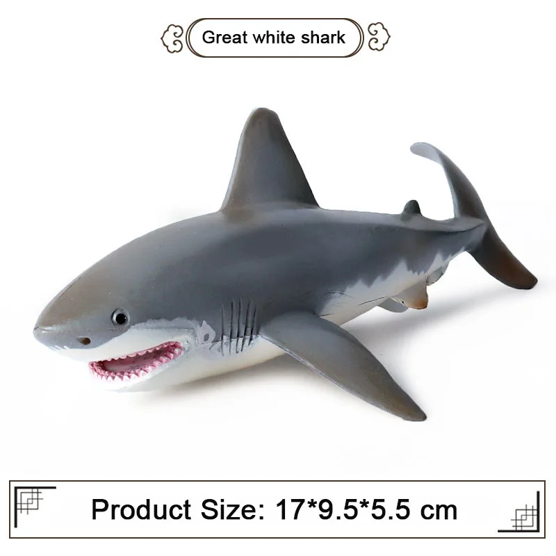 Имитационная твердая Океаническая и морская жизнь, модель животного, Акула, Кит, осьминог, дельфин, фигурки, Детская образовательная коллекция, подарок - Цвет: Great white shark