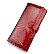 Shiny Red Women Wallets Genuine Leather Wallet Female Purse Long Purses Alligator Leather Ladies Coin Pocket Card Holder Wallet