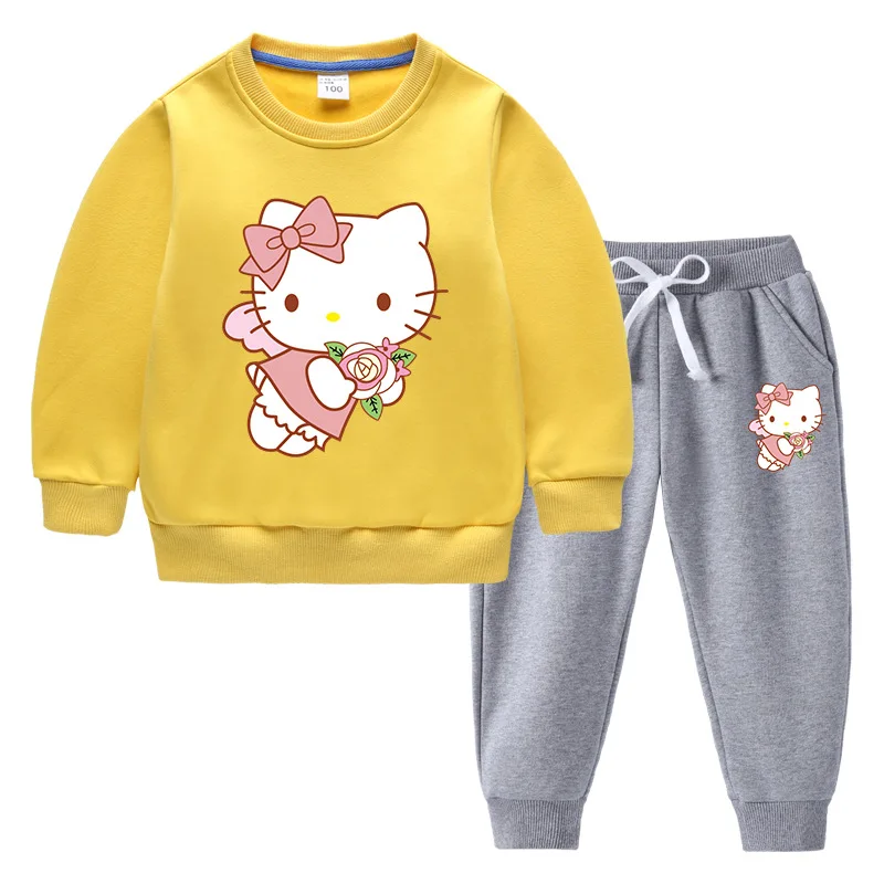 thumbnail image 1 of Hello Kitty otoño e invierno nuevos niños traje con capucha niños y niñas dibujos animados más terciopelo cálido pantalones de manga larga traje de dos piezas, 1 of 4