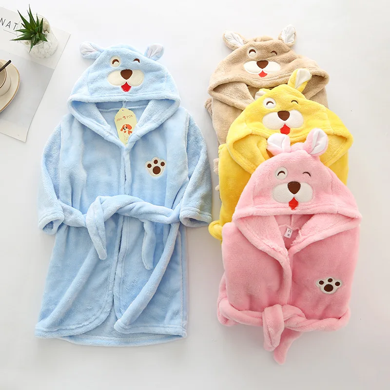 Kids Pajamas Bathrobe Cartoon Animals Hooded Flannel Night Gown for Girls Boys Home Wear Autumn Winter Warm Children Long Robe