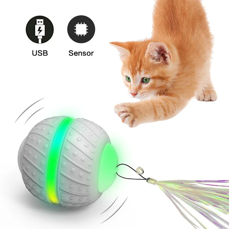 猫用の魔法の電気ボールおもちゃ 自動回転 インテリジェントledライト インタラクティブ Usb経由で充電可能 Aliexpress ホーム ガーデン
