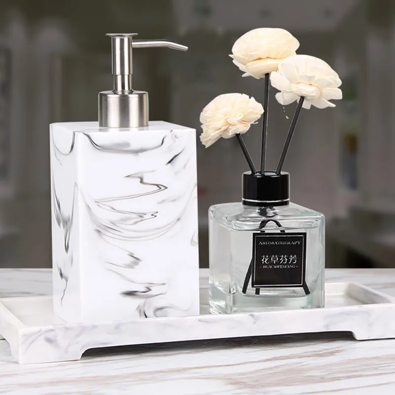 Bathroom Accessories INS Popular Imitation Marble Stripe Resin Hand Sanitizer Bottle Shampoo Dispenser Lotion Bottle For Hotel