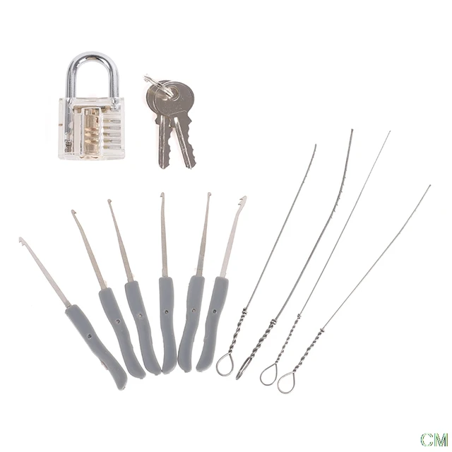1 Set Locksmith Tools Practice Transparent Lock Kit With Broken Key Extractor Wrench Tool Removing Hooks Hardware 3