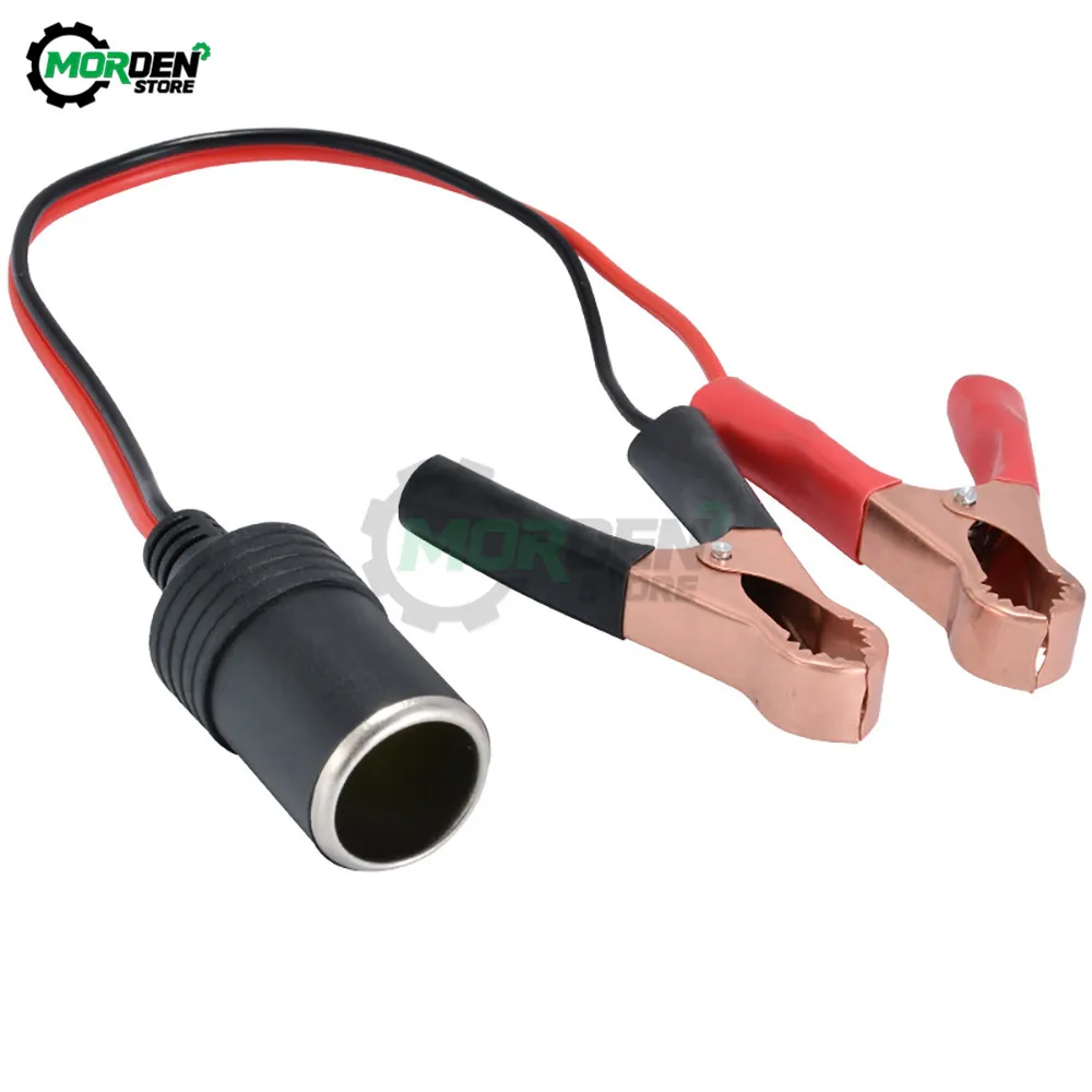 12V Power Car Cigarette Lighter Female To Alligator Clips Extension Connector Terminal Clip-on Battery Adapter Auto Socket