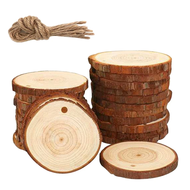 

50Pcs Natural Wood Slices Craft Wood Kit Unfinished Predrilled with Hole Wooden Circles Great for Arts and Crafts Christmas Orna