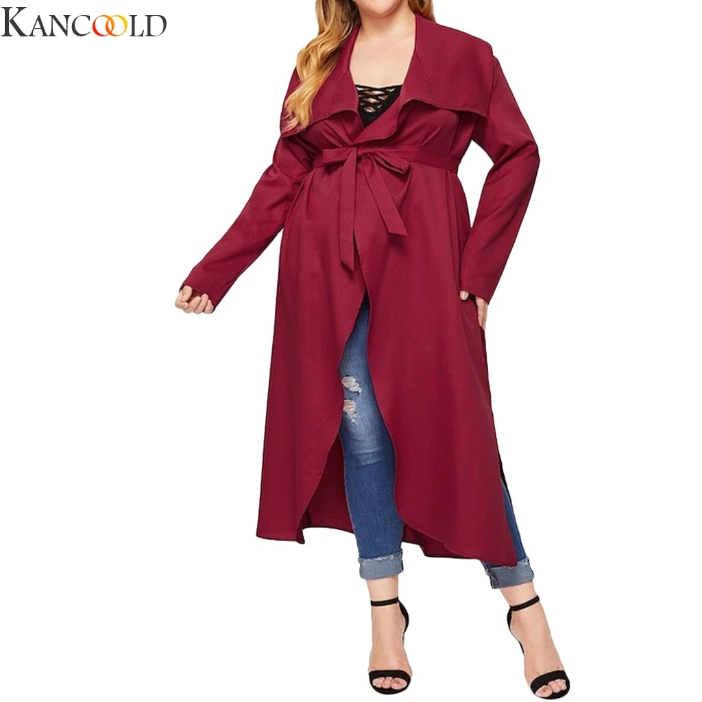 

KANCOOLD Fashion Winter Casual Double breasted Simple Classic Long Trench coat with belt Female Loose Outwear Coat XL-XXXXXL