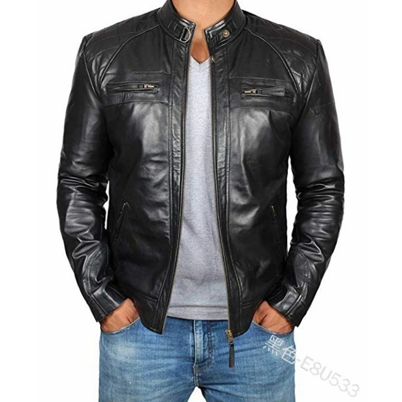 

Куртка мужская из искусственной кожи, модная мотоциклетная кожаная куртка в стиле панк, с воротником-стойкой, на осень
