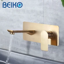 High Quality Luxury Gold Bathroom Faucet Basin Sink Tap Wall Mounted Square Brass Mixer Tap NEW