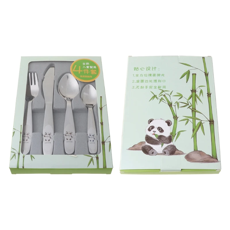 4PCS/pack 304 Stainless Steel Kid Cutlery Cartoon Pattern Carving Children Tableware Western-style Spoon Fork Set Baby Flatware
