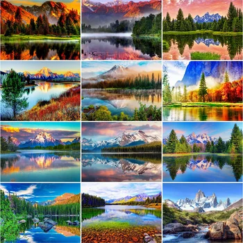 

Yikexin Diamond Painting Lake Full circular Landscape Mountain Pictures Of Rhinestones Diamond Embroidery Sale Cross Stitch Art
