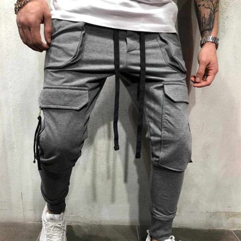 Мужские обтягивающие брюки модные однотонные узкие брюки на шнурке Homme повседневные Карманы, набедренный хип-хоп джоггеры спортивные брюки больших размеров