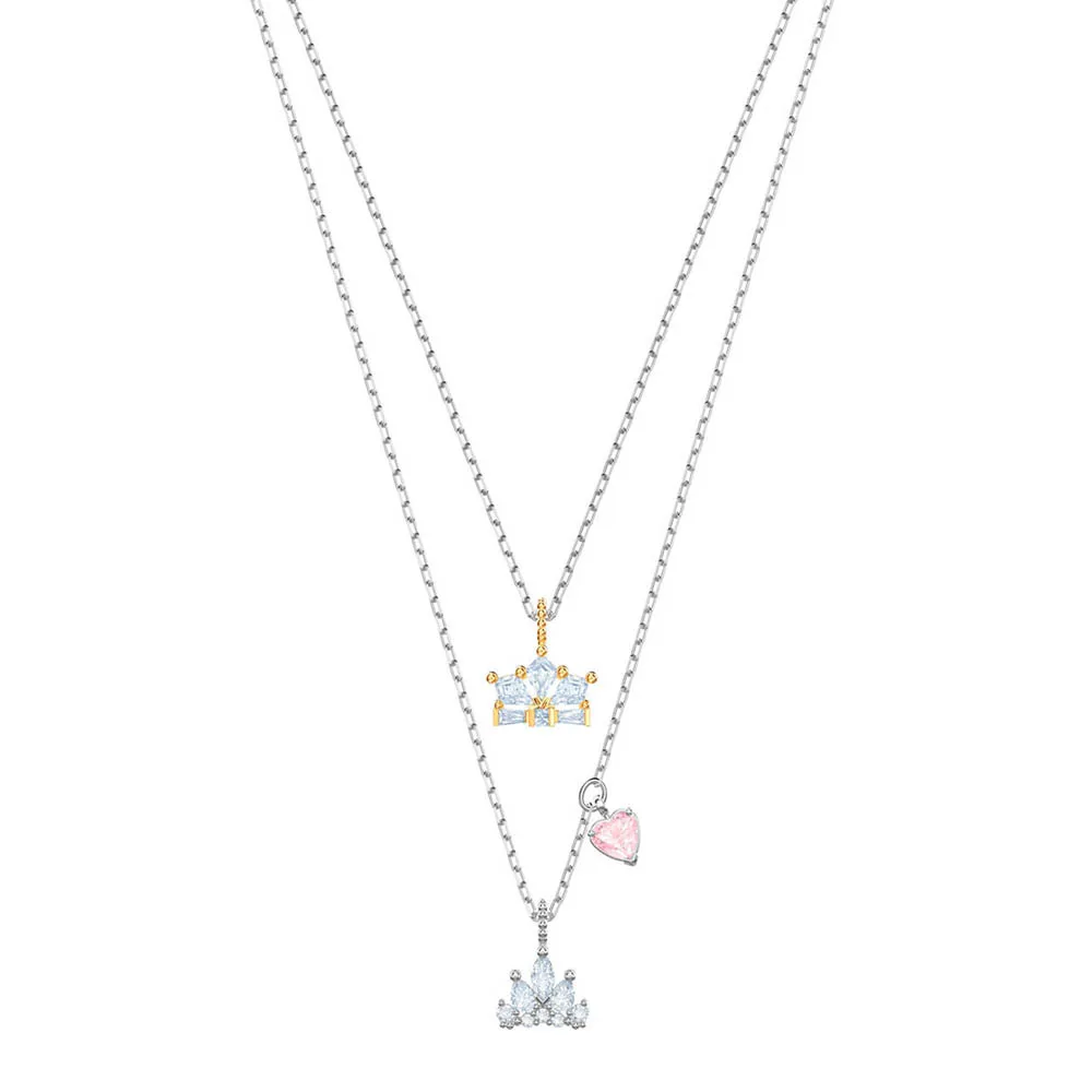 

SWA RO 2019 Trendy New OUT OF THIS WORLD QUEEN NECKLACE Shining Crown Pink Heart Shape Queen of Hearts Female Clavicle Necklace