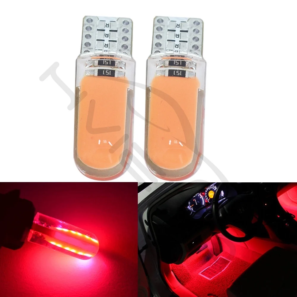 Hviero T10 W5W Red COB LED Silicagel Waterproof 194 501 Wedge Led Car Marker Light Reading Dome Lamp Auto Parking Bulbs for lada DC 12V