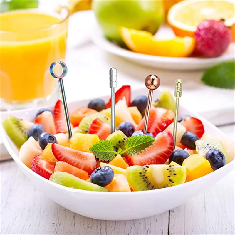 10 Pcs 304 Stainless Steel Food Picks Reusable Cocktail Sticks Reusable Drink Picks Martini Toothpicks Fruit cocktail skewers