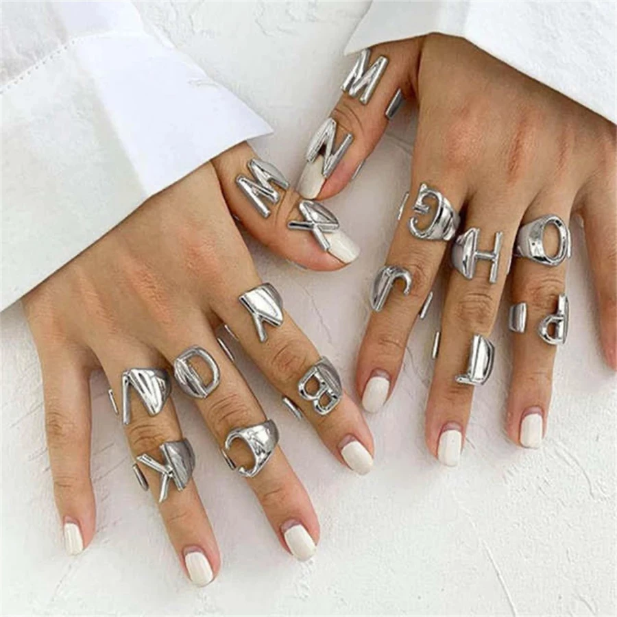 A-Z English Letter Metal Adjustable Opening Ring stainless steel ring adjustable rings opening ring For Women Men Party Jewelry