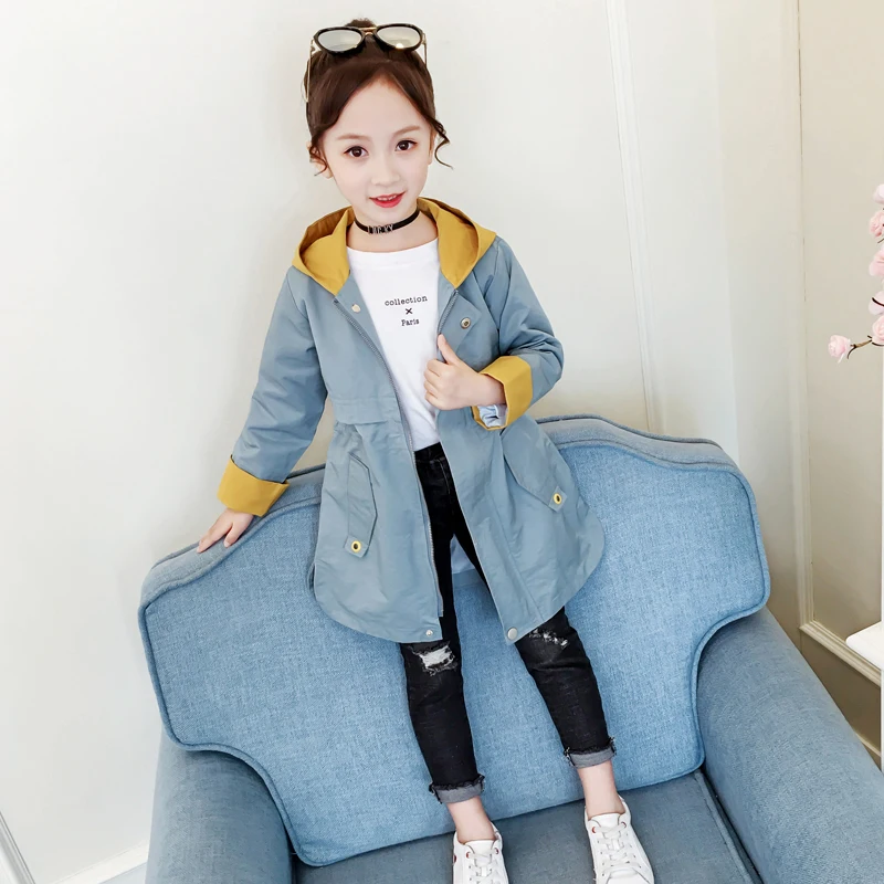 Candy Girls Windbreakers Casual Loose Hooded Kids Long Coats Jackets Cotton Fashion Girls Outwear Vestidos for 6 8 10 12 Years