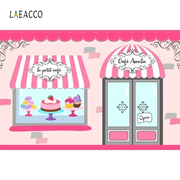 

Laeacco House Window Cake Coffee Shop Cartoon Family Baby Birthday Photography Background Photographic Backdrop For Photo Studio