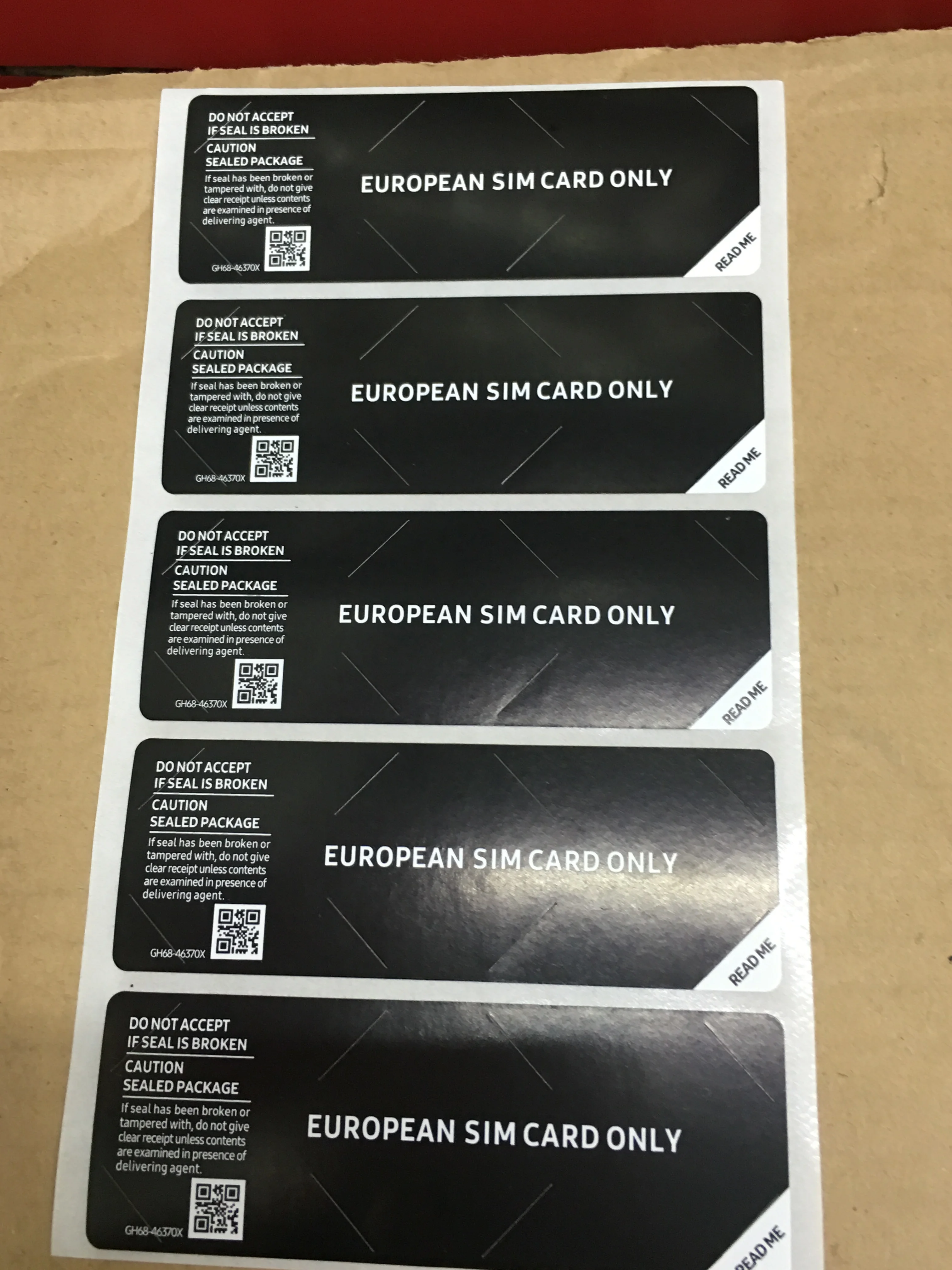 블랙 화이트 SIM 카드 전용 씰 라벨 스티커, S23 S22 NOTE20 PLUS 휴대폰 패키지 박스 씰링 스트립, EU SA 버전, 100 개/로트