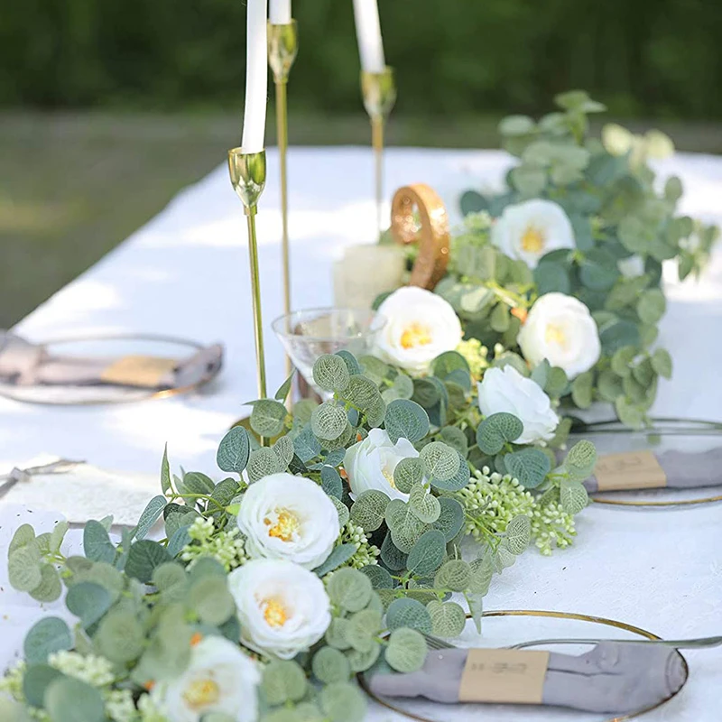 Guirlande de fausses roses blanches, fleurs artificielles suspendues avec  feuilles de lierre et d'eucalyptus, décoration murale de mariage, hôtel,  fête, jardin | AliExpress