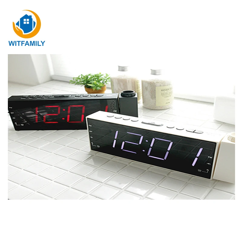 

2019 New LED Electronic USB Rechargeable Snooze Double-Barrelled Desk Clock Radio Projection Alarm Clock Gadgets