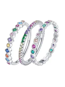 Женское кольцо bamoer из стерлингового серебра 925 пробы с разноцветным цирконием, модные ослепительные кольца с камнями, ювелирные изделия в п...